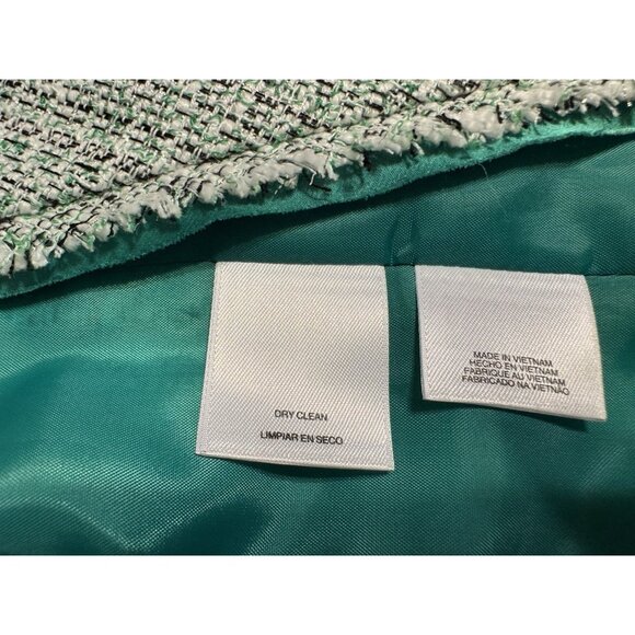 Kasper Tweed Blazer Jacket 10 Preppy Green White Gold Metallic Open Front - Picture 15 of 15
